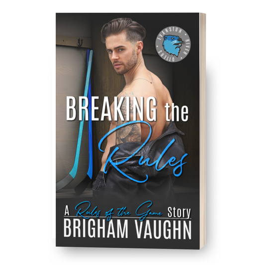 Signed paperback book cover of 'Breaking the Rules' by Brigham Vaughn with a man in a leather jacket.
