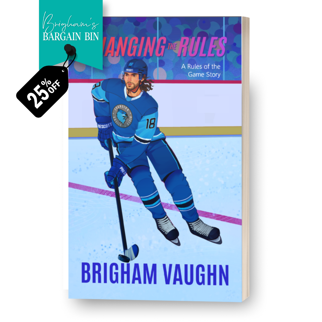 Illustrated special edition paperback book cover of 'Changing the Rules' by Brigham Vaughn with a hockey player illustration on a blue background.