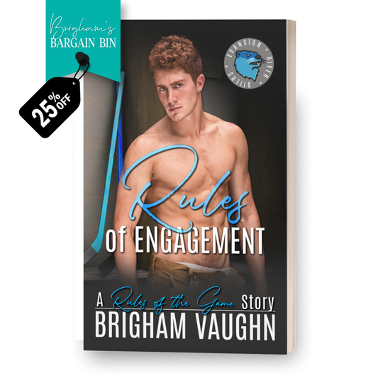 Paperback book cover of 'Rules of Engagement' by Brigham Vaughn with a promotional tag on the left saying 25% off