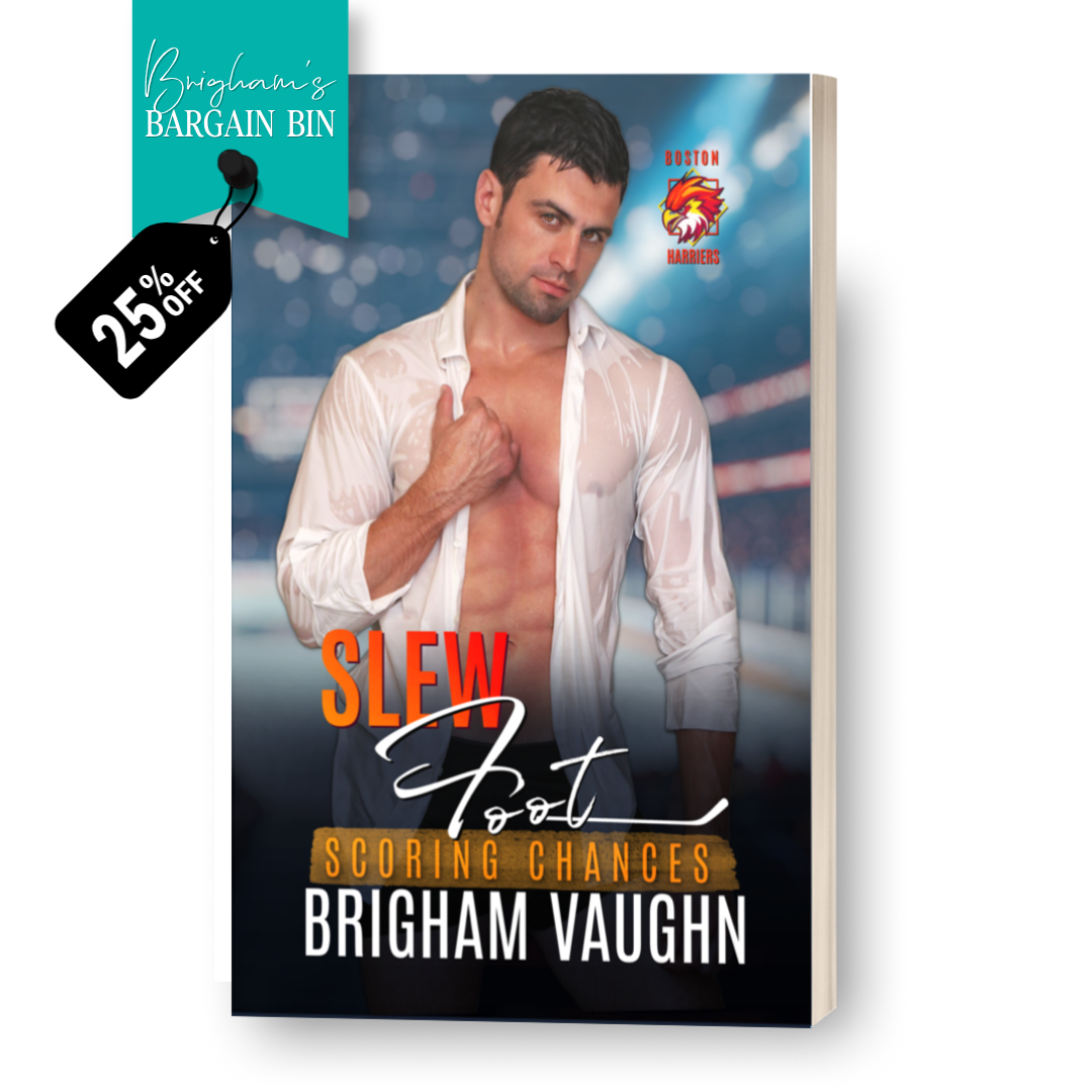 3d mockup of signed paperback 'Slew Foot' by Brigham Vaughn. Tag saying 25% off. 