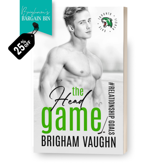 Signed paperback book cover of 'The Head Game' by Brigham Vaughn with promotional tag saying 25% off on a white background