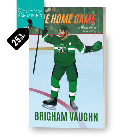 3D Signed Illustrated special edition paperback mockup of 'The Home Game' by Brigham Vaughn featuring bearded white man in green uniform

